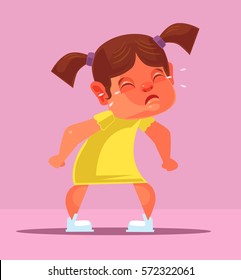 Yelling girl child character. Vector flat cartoon illustration