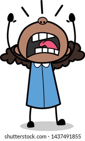 Yelling - Retro Black Office Girl Cartoon Vector Illustration