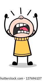 Yelling - Retro Cartoon Girl Teen Vector Illustration