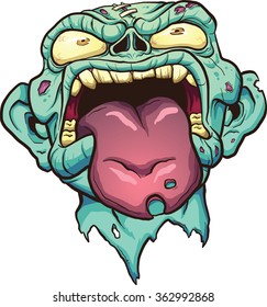 Yelling zombie head with tongue out. Vector clip art illustration with simple gradients. All in a single layer.