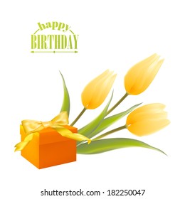 Yelllow tulips and gift box