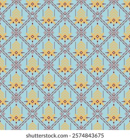 Yello inside blue Ethnic traditional pattern tribal seamless. Azte c geometric art. Navajo textile background design for wallpaper,carpet,cushions, and fabric. Vector illustration embroidery style.