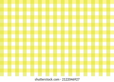 Sintonías de gingham blanco y amarillo. Textura a cuadros para manta de picnic, mantel, mantel, ropa, fondo geométrico de tela, diseño textil retro. Ilustración vectorial.