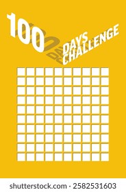 Yellow 100 days challenge tracker with 100 squaress for marking progress. This motivational tool encourages daily goals and accomplishments over a 100-day period.