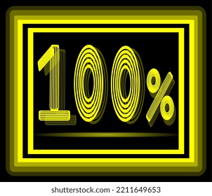 yellow 100% tag on a black background for sales and  promotions 