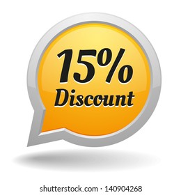 Yellow 15 percent discount speech bubble