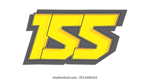 Yellow 155 number vector, simple design, racing concept.