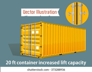 Yellow 20 foot container increased lift capacity. Marine vector containers. Isolated sea containers on a light background. Layered vector illustration.