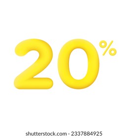 Amarillo 20 por ciento descuento ilustración vectorial 3d mega lealtad. 10 por ciento de descuento de marketing adicional. Aislado sobre fondo blanco. 