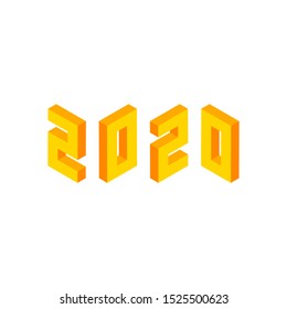 Yellow 2020 Numbers Isometric Object. Vector Illustration of Happy New Year Sign Isometry. 
