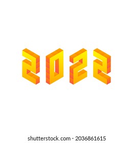 Yellow 2022 Numbers Isometric Object. Vector Illustration of Year Sign Isometry. 