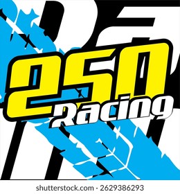 Yellow 250 number vector and white RACING text,  elegant 3D design, splash animation background.