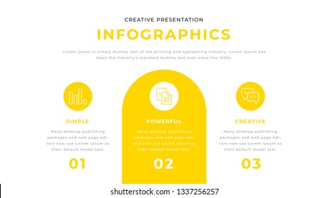 Yellow 3 option chart, document business presentation design with on white background. Editable annual report flyer leaflet corporate presentation Power Point PPT template. Simple webpage