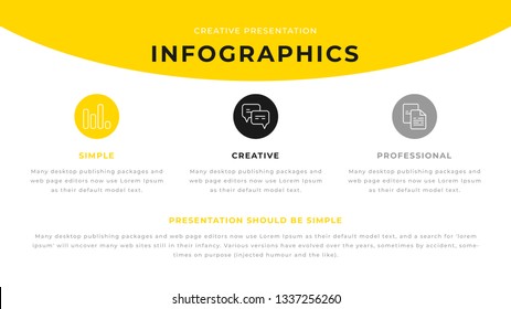 Yellow 3 option chart, document business presentation design with on white background. Editable annual report flyer leaflet corporate presentation Power Point PPT template. Simple webpage