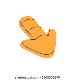 Yellow 3D arrow showing route forward. Line with cursor pointing direction to ahead. Geometric shape indicates path. Pointer, sign guides way. Flat isolated vector illustration on white background