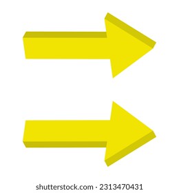 Yellow 3D arrows with shadow right direction.