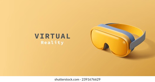 Yellow 3D augmented reality glasses. For game entertainment, science, medicine, and education concepts. Modern realistic technological device. Glasses on a yellow background. Vector