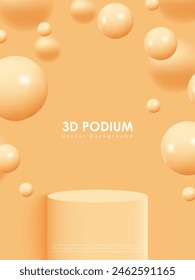 Yellow 3D background with a podium and volumetric balls for displaying products or accessories.