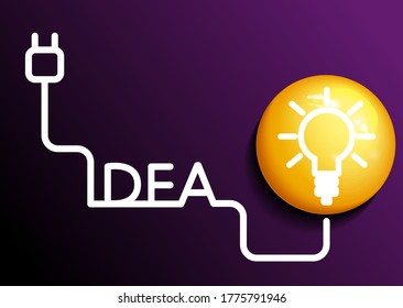 Yellow 3D balloon on a dark background. Vector with a large, three-dimensional
with a bubble and a light bulb. Illustration with the concept of the idea.
