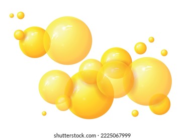 Yellow 3D balloons on a light background. Vector with large, bulky bubbles.
