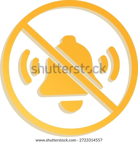 A yellow 3D bell with a muted sign representing notifications off, silent mode, alert disable, and do not disturb concepts for user interface design.