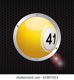 Yellow 3D Bingo Ball on Metallic Frame with Screws over Black Honeycomb Metallic Background