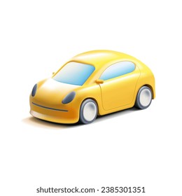 Yellow 3D car. Isometric image of a modern car, for design concepts of delivery, advertising, professional activities, and new technologies.
