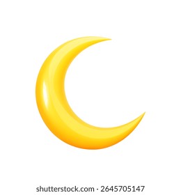Yellow 3d crescent moon. Half moon isolated on white background. Cute children decorative design element for sleep, insomnia, good night, sweet dreams, weather forecast concept. Vector illustration