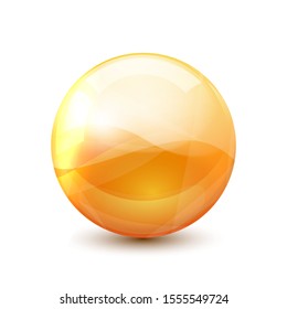 Esfera mágica de cristal amarillo en 3D. Balón transparente de vidrio con sombras - vectorial