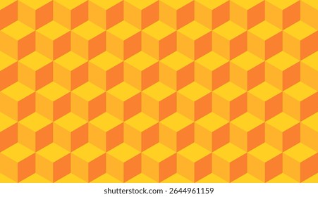 Amarelo 3d cubo sem costura padrão isométrico fundo textura geométrica. Quadrados amarelos de fundo do cubo 3D.