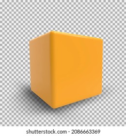 Yellow 3D cube.Realistic square for design.Vector illustration.