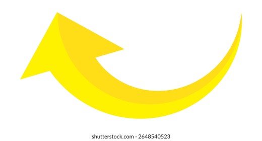 Yellow 3D curved arrow icon. Yellow arrow icon on white background. Arrow indicated the direction symbol. Curved arrow sign.
