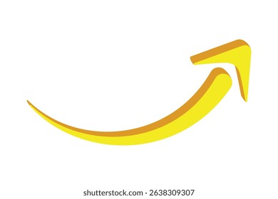 Yellow 3d curved arrow pointing right and upward on white background for direction or infographic design - Powered by Shutterstock - Get 15% off with code: PIKWIZARD15