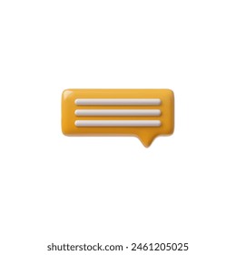Burbuja de diálogo 3D amarilla con franjas de voz blancas que representan un icono de cuadro de chat para redes sociales. Ilustración 3D de Vector que transmite el concepto de comunicación en línea.