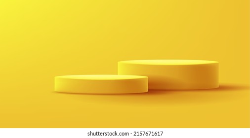 Podio vacío de 3d amarillo para promocionar sus productos, gráficos brillantes de renderización. Ilustración del vector