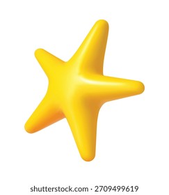 Estrela amarela 3d de cinco pontas e faísca figura realista. Produto revisão ícone de estrela amarela ou figura 3d, experiência do cliente classificação sinal geométrico brilhante forma vetorial isolada.