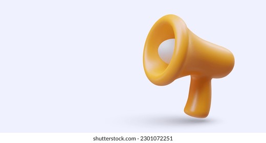 Yellow 3d horn loudspeaker. Attention everyone, important news. Sign of important urgent updates. Information not to be missed. Symbol of important data transfer. Sign for social networks