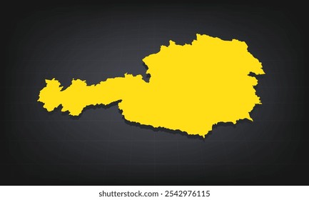 Yellow 3D Map of austria on a Dark Background, Displaying Geographical Shape and Borders for Educational and Informational Use