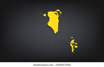 Yellow 3D Map of bahrain on a Dark Background, Displaying Geographical Shape and Borders for Educational and Informational Use
