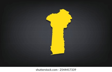 Yellow 3D Map of benin on a Dark Background, Displaying Geographical Shape and Borders for Educational and Informational Use