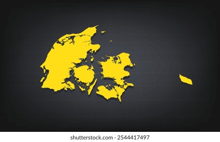 Yellow 3D Map of denmark on a Dark Background, Displaying Geographical Shape and Borders for Educational and Informational Use