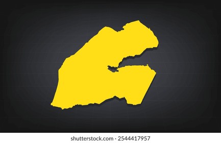 Yellow 3D Map of djibout on a Dark Background, Displaying Geographical Shape and Borders for Educational and Informational Use