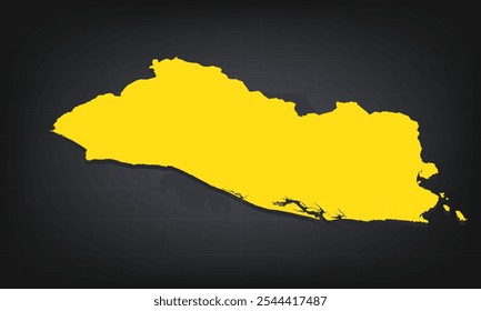 Yellow 3D Map of el Salvador on a Dark Background, Displaying Geographical Shape and Borders for Educational and Informational Use