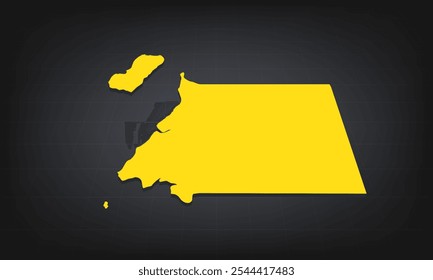 Mapa 3D amarillo de Guinea Ecuatorial sobre un fondo oscuro, mostrando la forma geográfica y las fronteras para uso educativo e informativo