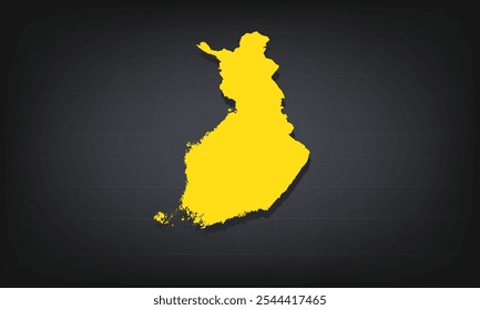 Yellow 3D Map of finland on a Dark Background, Displaying Geographical Shape and Borders for Educational and Informational Use