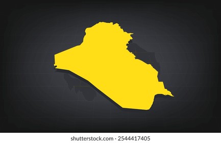 Yellow 3D Map of iraq on a Dark Background, Displaying Geographical Shape and Borders for Educational and Informational Use