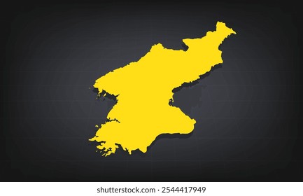 Yellow 3D Map of north Korean a Dark Background, Displaying Geographical Shape and Borders for Educational and Informational Use