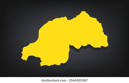 Yellow 3D Map of rwanda on a Dark Background, Displaying Geographical Shape and Borders for Educational and Informational Use