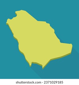 Mapa amarillo en 3D de Arabia Saudita con un estilo de diseño plano aislado en un fondo azul con sombra