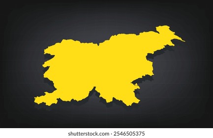 Yellow 3D Map of slovenia on a Dark Background, Displaying Geographical Shape and Borders for Educational and Informational Use